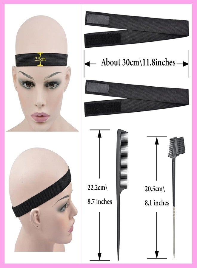 YTBYT 2 Pcs Wig Bands Lace Melting Bands Wig Elastic Bands with Combs and Hair Brush for Lace Front Wigs (Width 1 Inch) - Image 2